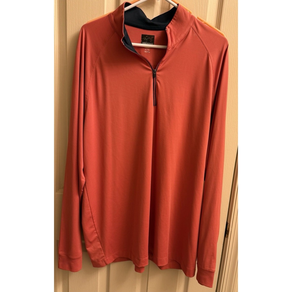 Greg Norman Play-Dri Long‎ Sleeve 1/4Zip Shirt Coral & Black Mens XL